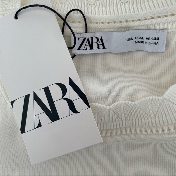 New! Zara White Openwork Knit Sleeveless Mini Dress 37632 - Picture 9 of 11